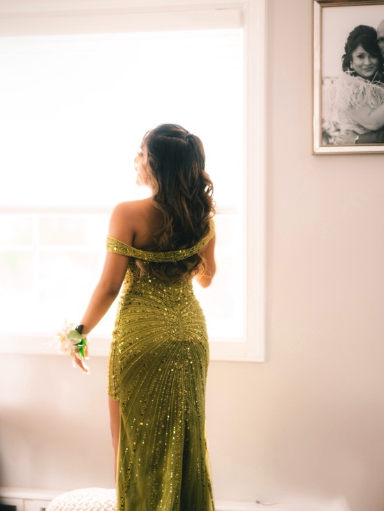 Dresses & Skirts - Off-Shoulder Olive Green Sequin Evening/Prom Dress